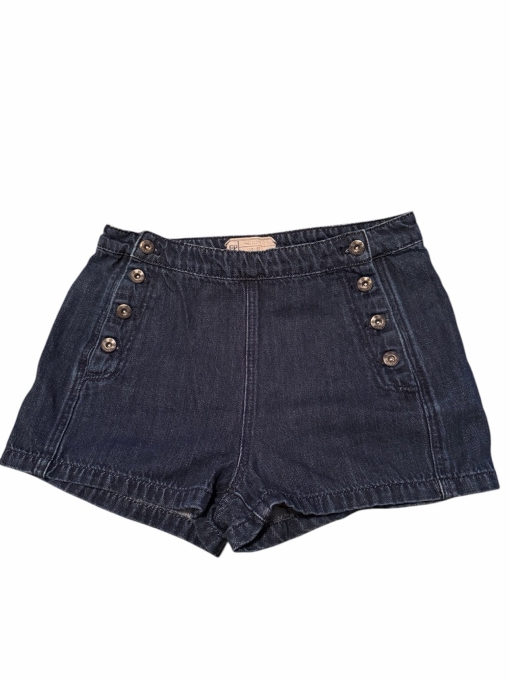 Free People High-Waist Dark Indigo Denim Shorts with Side Buttons
